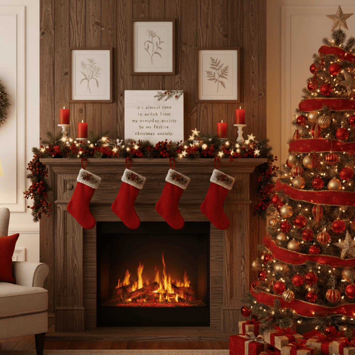 Christmas Anxiety Small Talk Square – 5.25"x5.25" Funny Holiday Sign, Rustic Wooden Christmas Décor - Tree Treasures