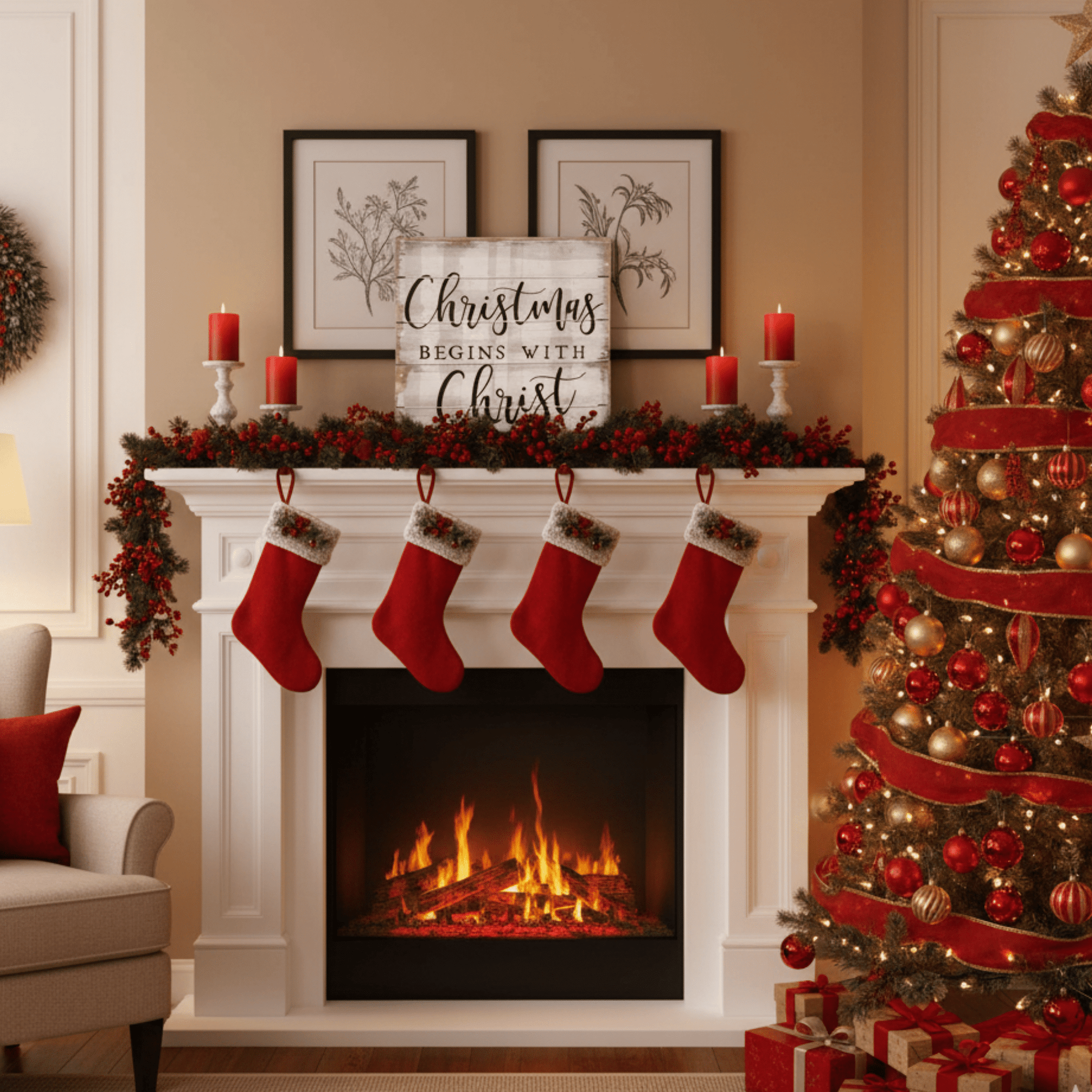 Christmas Begins with Christ Rustic Plaid Perfect Pallet Petite Sign – Wooden Christmas Décor - Tree Treasures