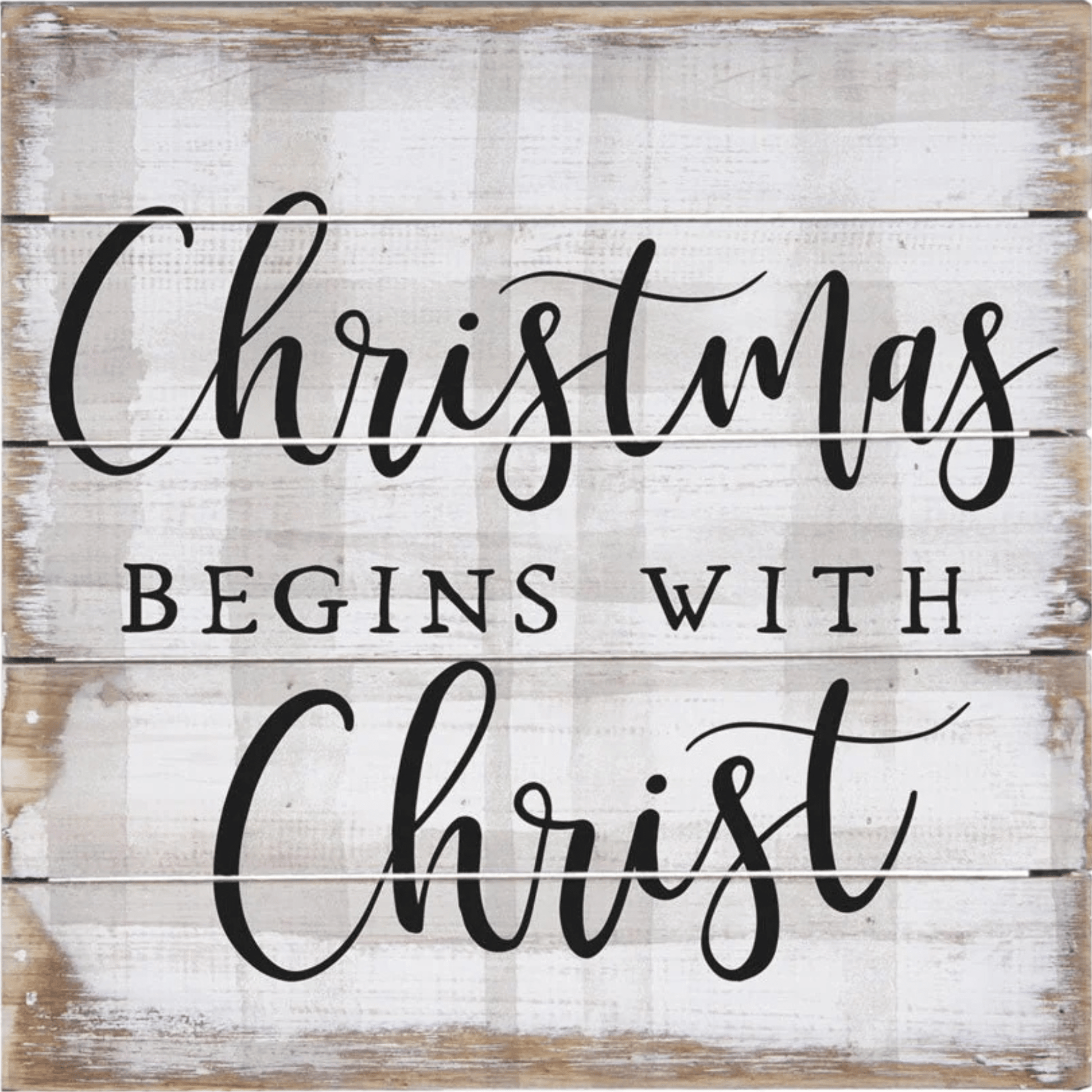 Christmas Begins with Christ Rustic Plaid Perfect Pallet Petite Sign – Wooden Christmas Décor - Tree Treasures