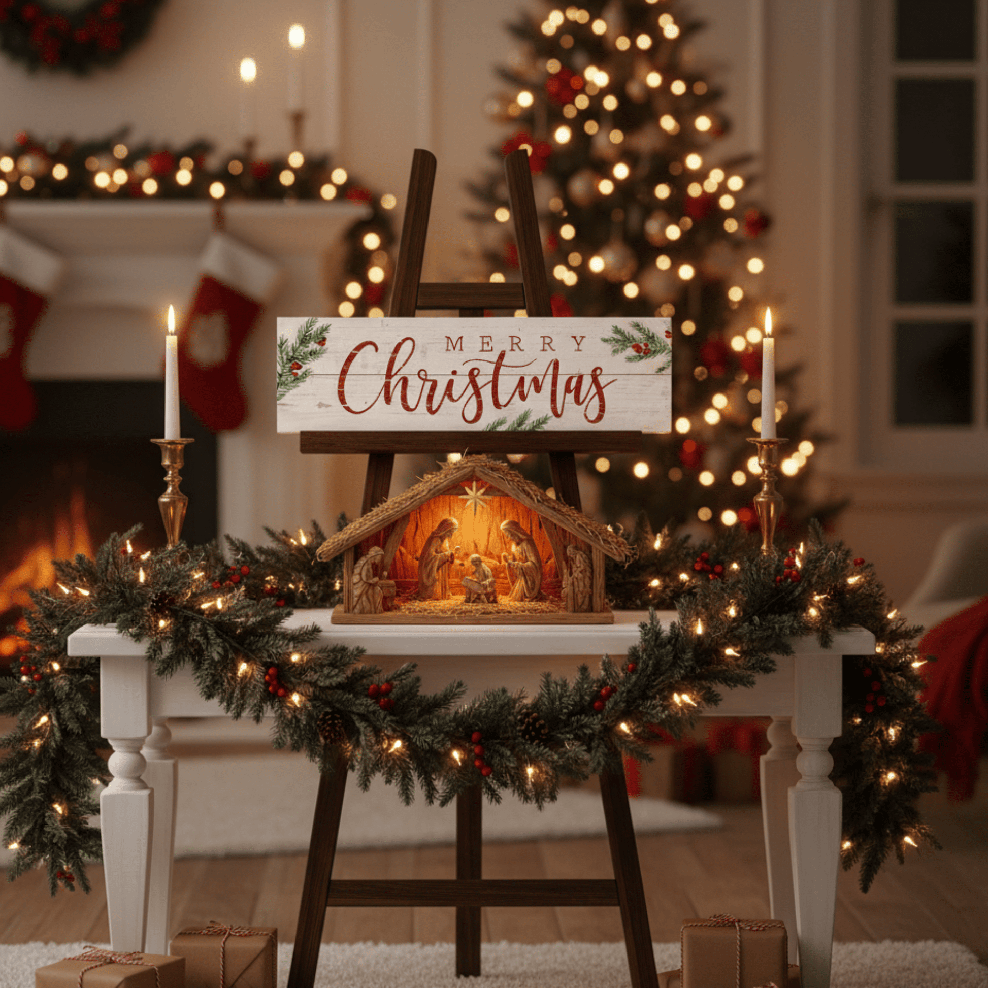 Christmas Trees Vintage Pallet Board Sign – 7"x24" Rustic Wooden Wall Décor with Keyhole for Hanging - Tree Treasures