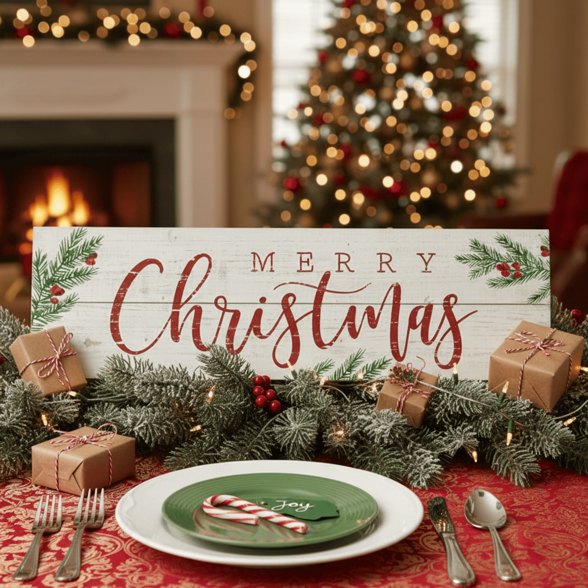 Christmas Trees Vintage Pallet Board Sign – 7"x24" Rustic Wooden Wall Décor with Keyhole for Hanging - Tree Treasures