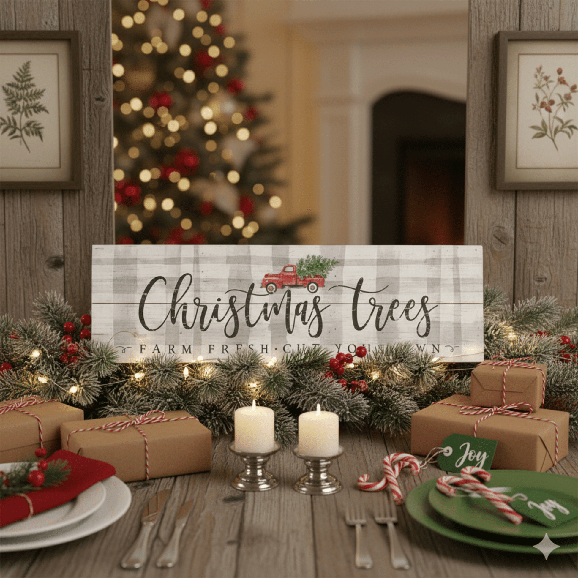 Christmas Trees Wooden Wall Sign – 7"x24" Vintage Pallet Board Holiday Décor - Tree Treasures