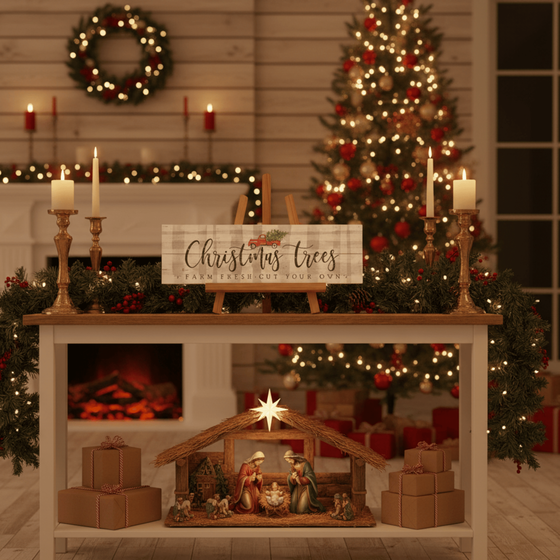 Christmas Trees Wooden Wall Sign – 7"x24" Vintage Pallet Board Holiday Décor - Tree Treasures