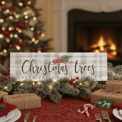 Christmas Trees Wooden Wall Sign – 7"x24" Vintage Pallet Board Holiday Décor - Tree Treasures