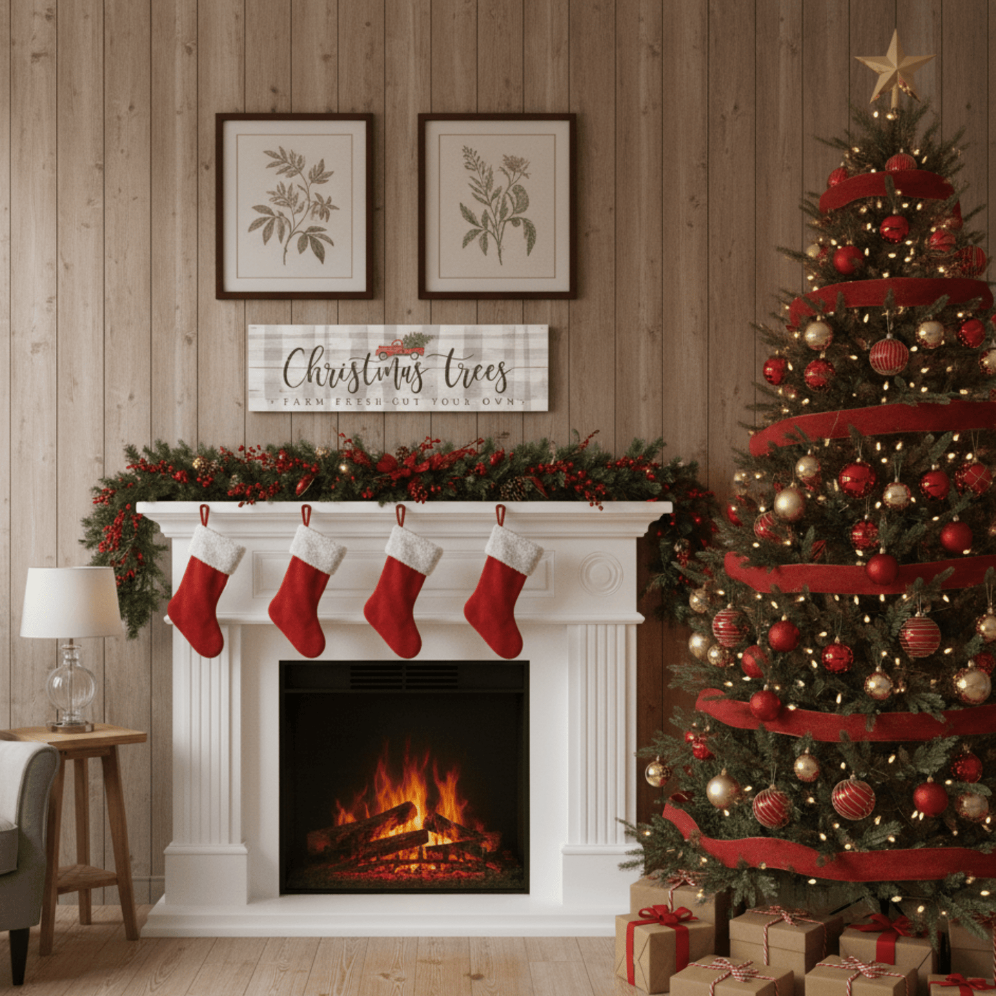 Christmas Trees Wooden Wall Sign – 7"x24" Vintage Pallet Board Holiday Décor - Tree Treasures