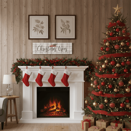 Christmas Trees Wooden Wall Sign – 7"x24" Vintage Pallet Board Holiday Décor - Tree Treasures