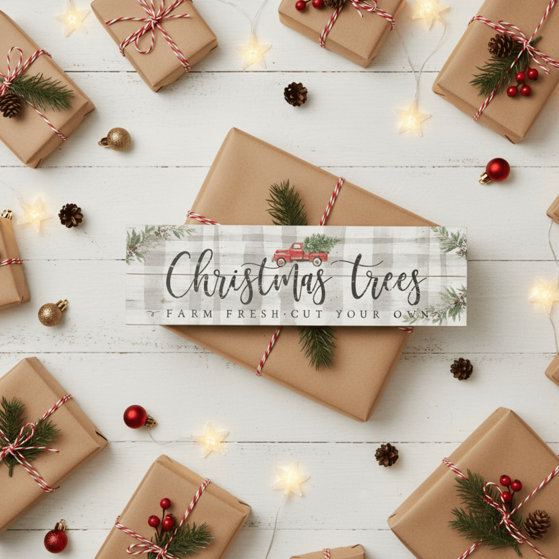 Christmas Trees Wooden Wall Sign – 7"x24" Vintage Pallet Board Holiday Décor - Tree Treasures