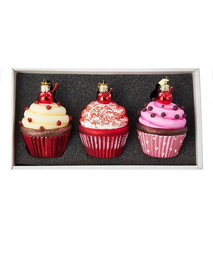 Cupcake Glass Ornament Set – 3.65 - Inch Noble Gems (3 Pieces) - Tree Treasures