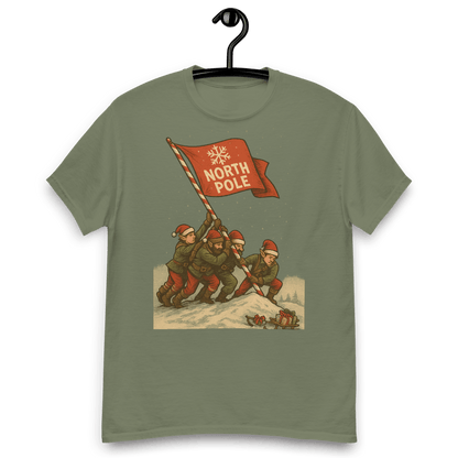 Elves Raising the North Pole Flag – Funny Christmas Tee - Tree Treasures