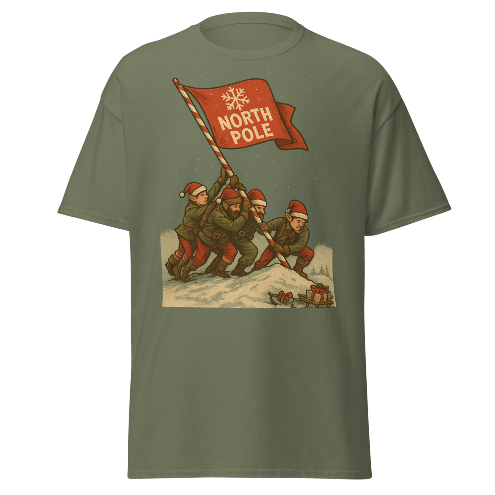 Elves Raising the North Pole Flag – Funny Christmas Tee - Tree Treasures