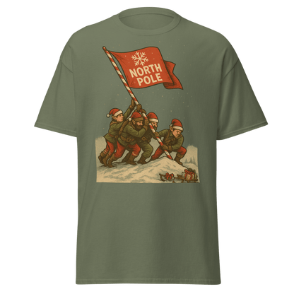 Elves Raising the North Pole Flag – Funny Christmas Tee - Tree Treasures