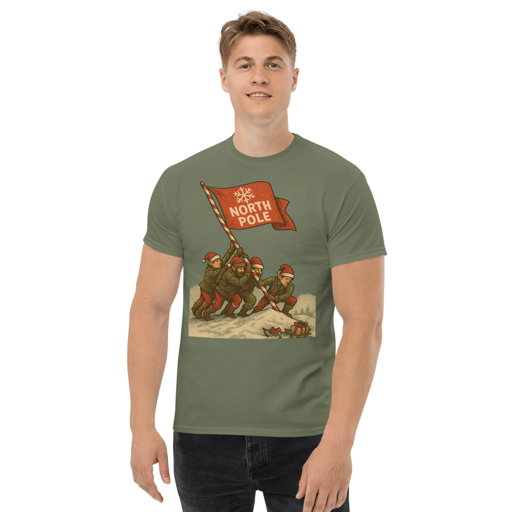 Elves Raising the North Pole Flag – Funny Christmas Tee - Tree Treasures