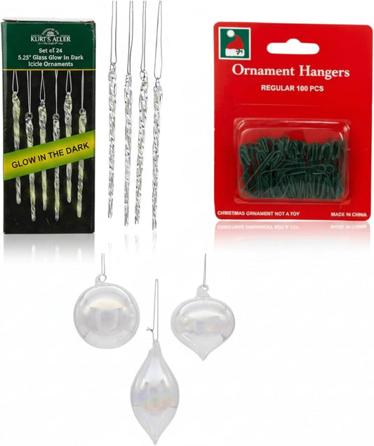 First House Christmas Ornament Kit 2025 – Diamond Iridescent Balls, Glow Icicles & 100 Hooks | New Home Gift for Couples, Housewarming & Holiday Décor - Tree Treasures