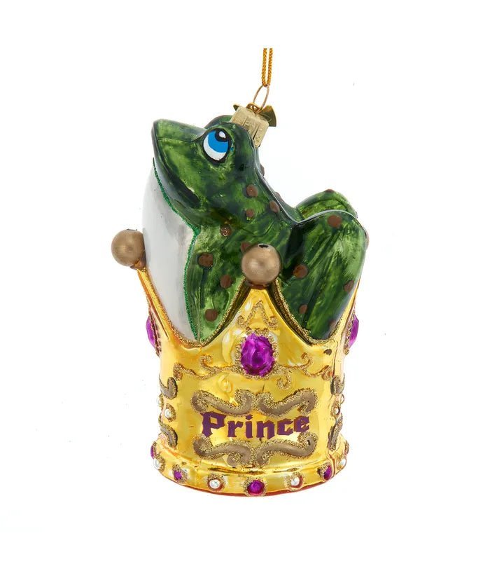 Frog with Gold Crown Glass Ornament – 4.5 - Inch Noble Gems - Tree Treasures
