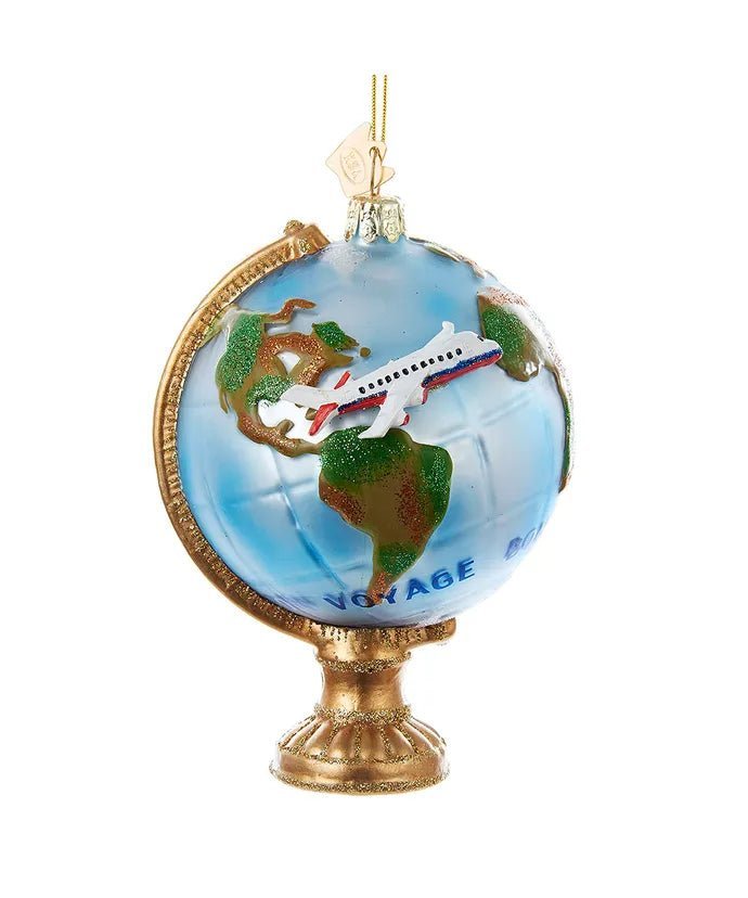 Globe with Airplane Ornament – Noble Gems by Kurt Adler - Tree Treasures