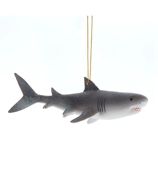 Great White Shark Glass Ornament – 6.75 - Inch Noble Gems - Tree Treasures