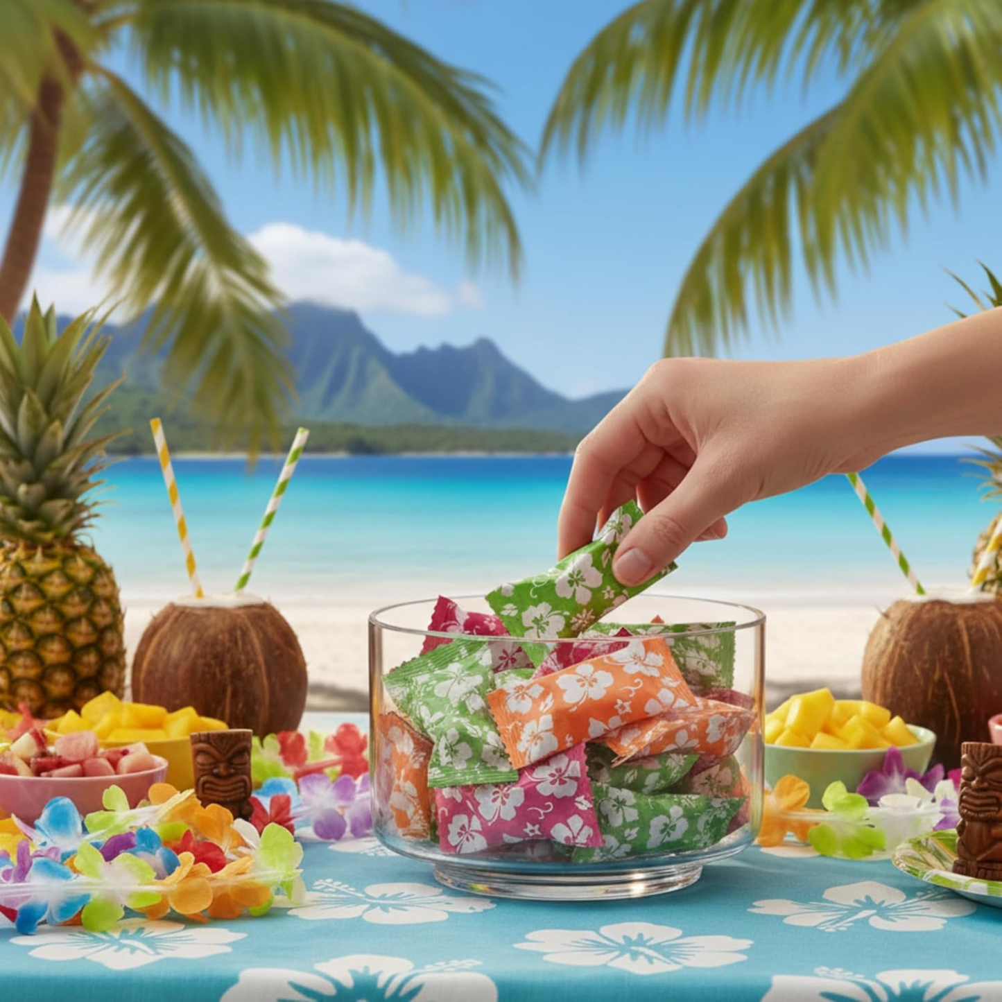 Hibiscus Buttermints 216ct – Hawaii Candy for Hawaiian Party, Beach Themed Candy Buffet, Moana Party Favors, Tropical Aloha Mints, Buttermints Individually Wrapped in Bulk - Tree Treasures