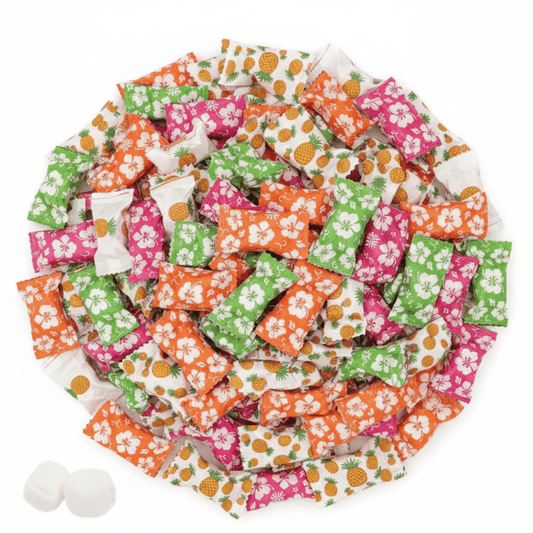 Hibiscus & Pineapple Buttermints 432ct – Tropical Luau Candy for Hawaiian Party, Beach Candy Buffet, Moana Birthday, Aloha Party Mints, Individually Wrapped Buttermints in Bulk - Tree Treasures
