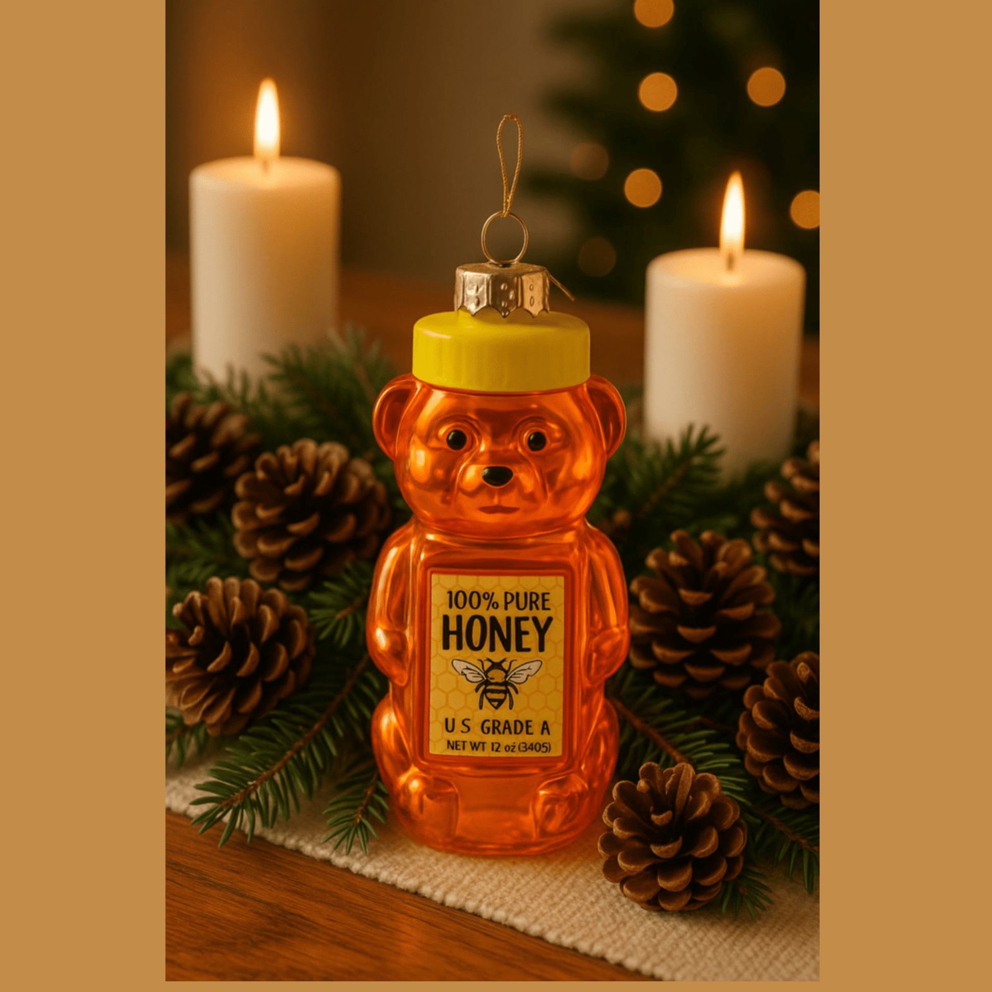 Honey Bear Glass Christmas Ornament – Hand - Painted Blown Glass with Hanging Cord - Tree Treasures