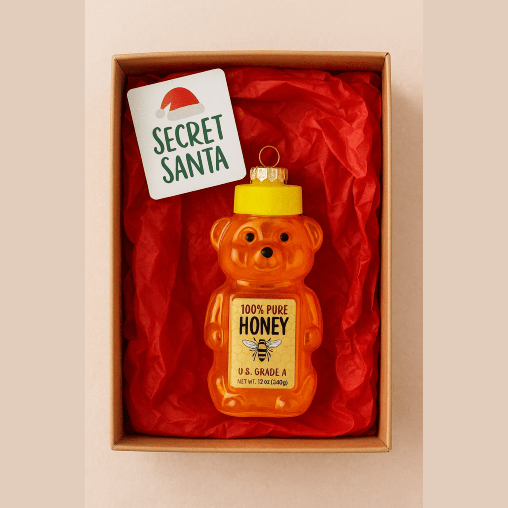 Honey Bear Glass Christmas Ornament – Hand - Painted Blown Glass with Hanging Cord - Tree Treasures