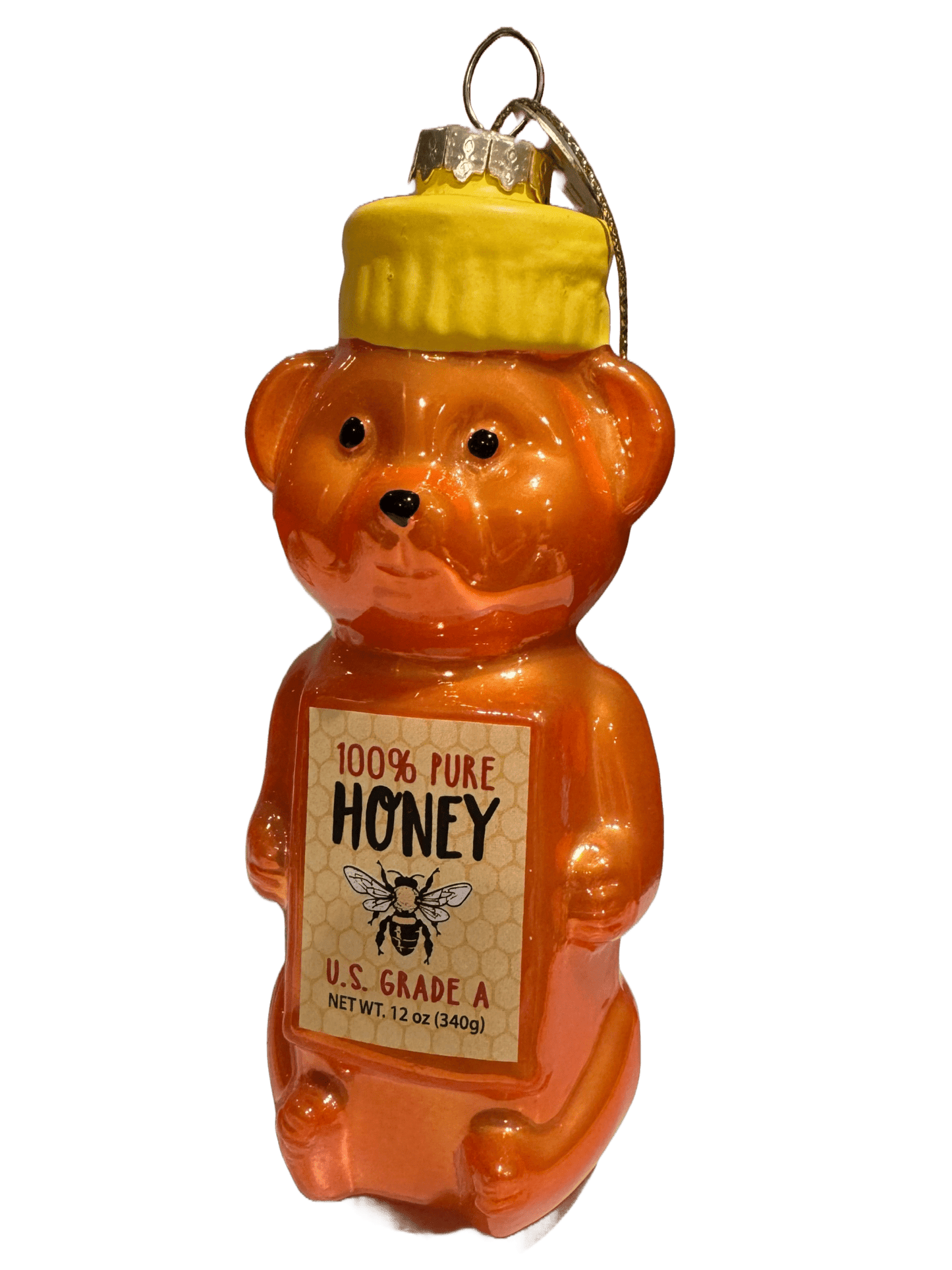 Honey Bear Glass Christmas Ornament – Hand - Painted Blown Glass with Hanging Cord - Tree Treasures