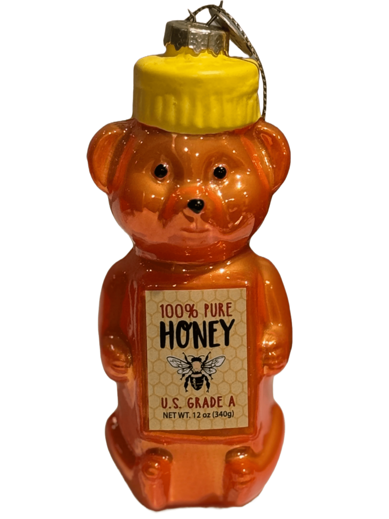 Honey Bear Glass Christmas Ornament – Hand - Painted Blown Glass with Hanging Cord - Tree Treasures