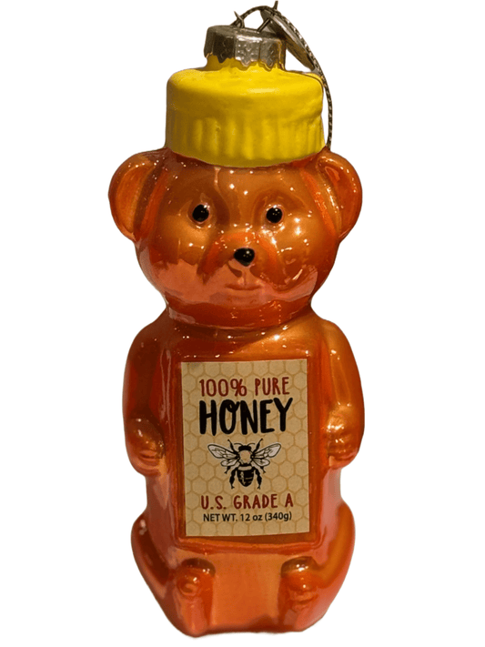 Honey Bear Glass Christmas Ornament – Hand - Painted Blown Glass with Hanging Cord - Tree Treasures