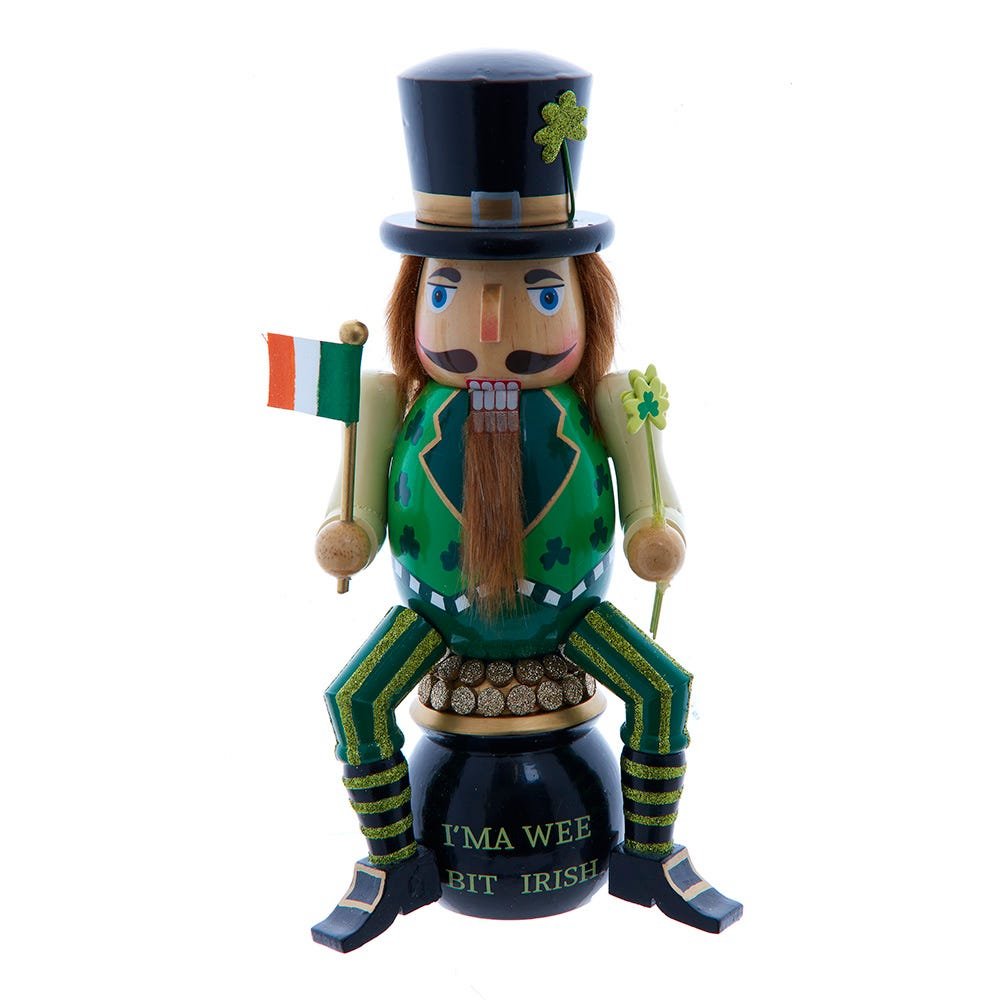 I’m a Wee Bit Irish” Nutcracker on Pot o’ Gold – Holiday Table Decor - Tree Treasures