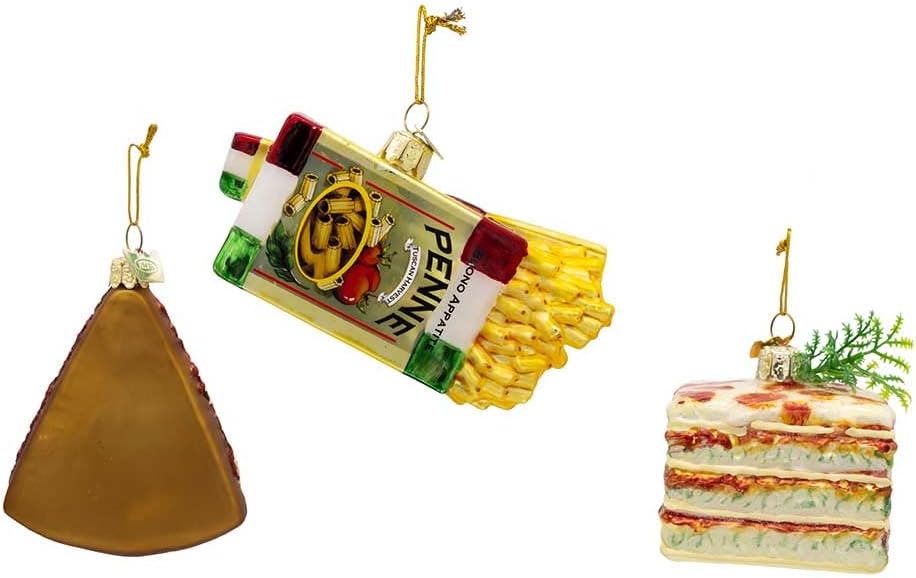 Italian Food Ornaments 3 - Piece Set – Pizza, Lasagna & Spaghetti by Tree Treasures | Hand - Painted Glass Christmas Décor - Tree Treasures