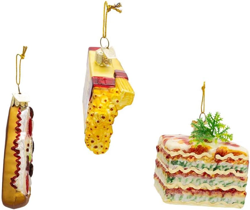 Italian Food Ornaments 3 - Piece Set – Pizza, Lasagna & Spaghetti by Tree Treasures | Hand - Painted Glass Christmas Décor - Tree Treasures