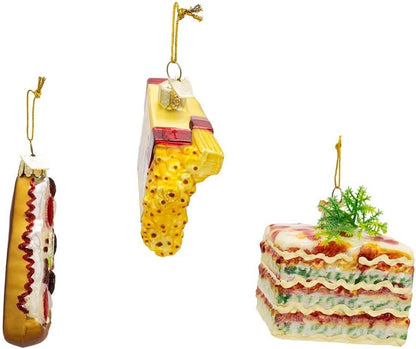Italian Food Ornaments 3 - Piece Set – Pizza, Lasagna & Spaghetti by Tree Treasures | Hand - Painted Glass Christmas Décor - Tree Treasures