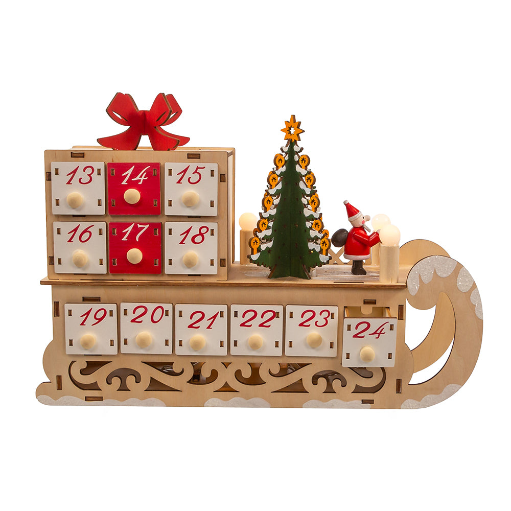 8.25" LED ADVENT CALENDAR SANTA SLED WITH BY KURT ADLER