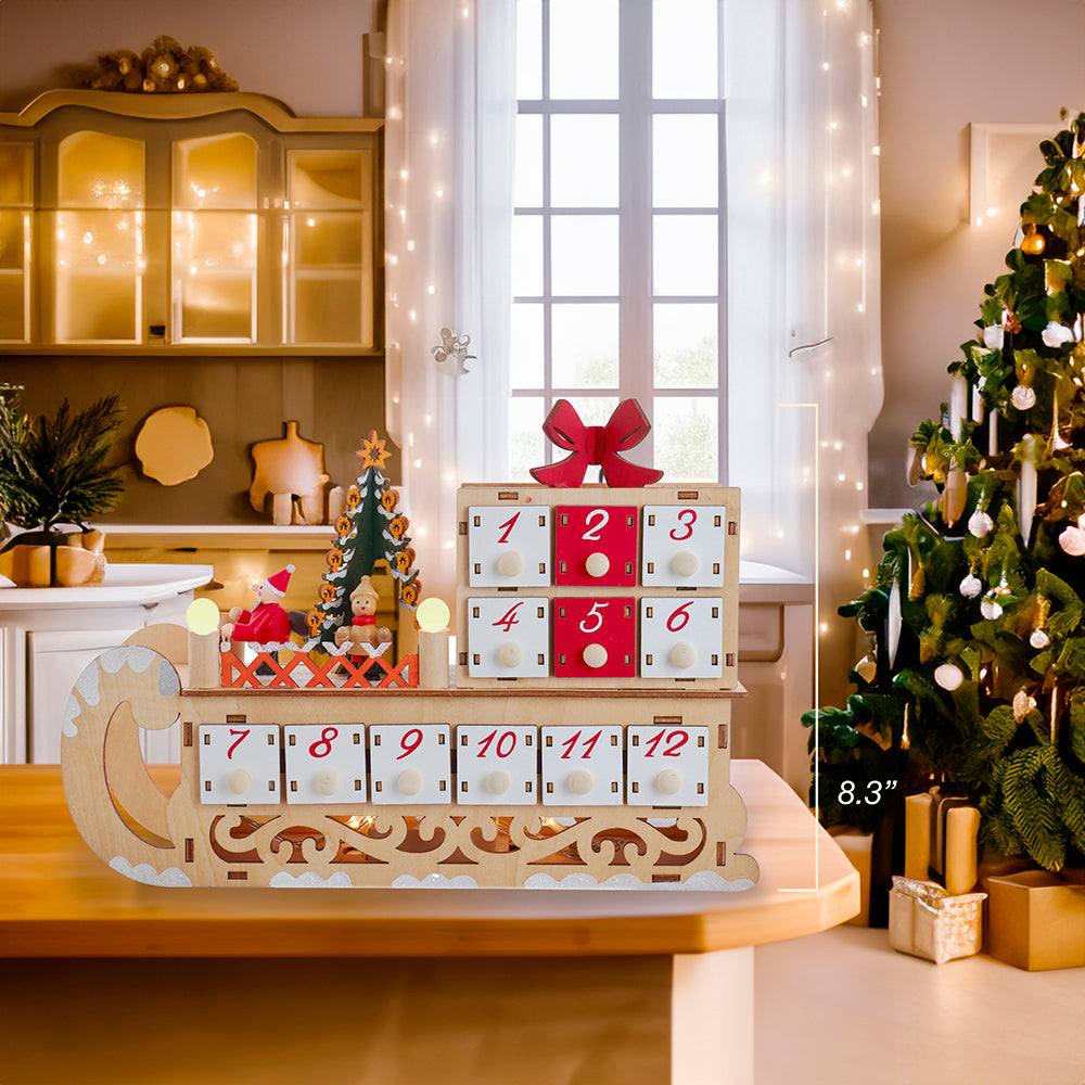 8.25" LED ADVENT CALENDAR SANTA SLED WITH BY KURT ADLER