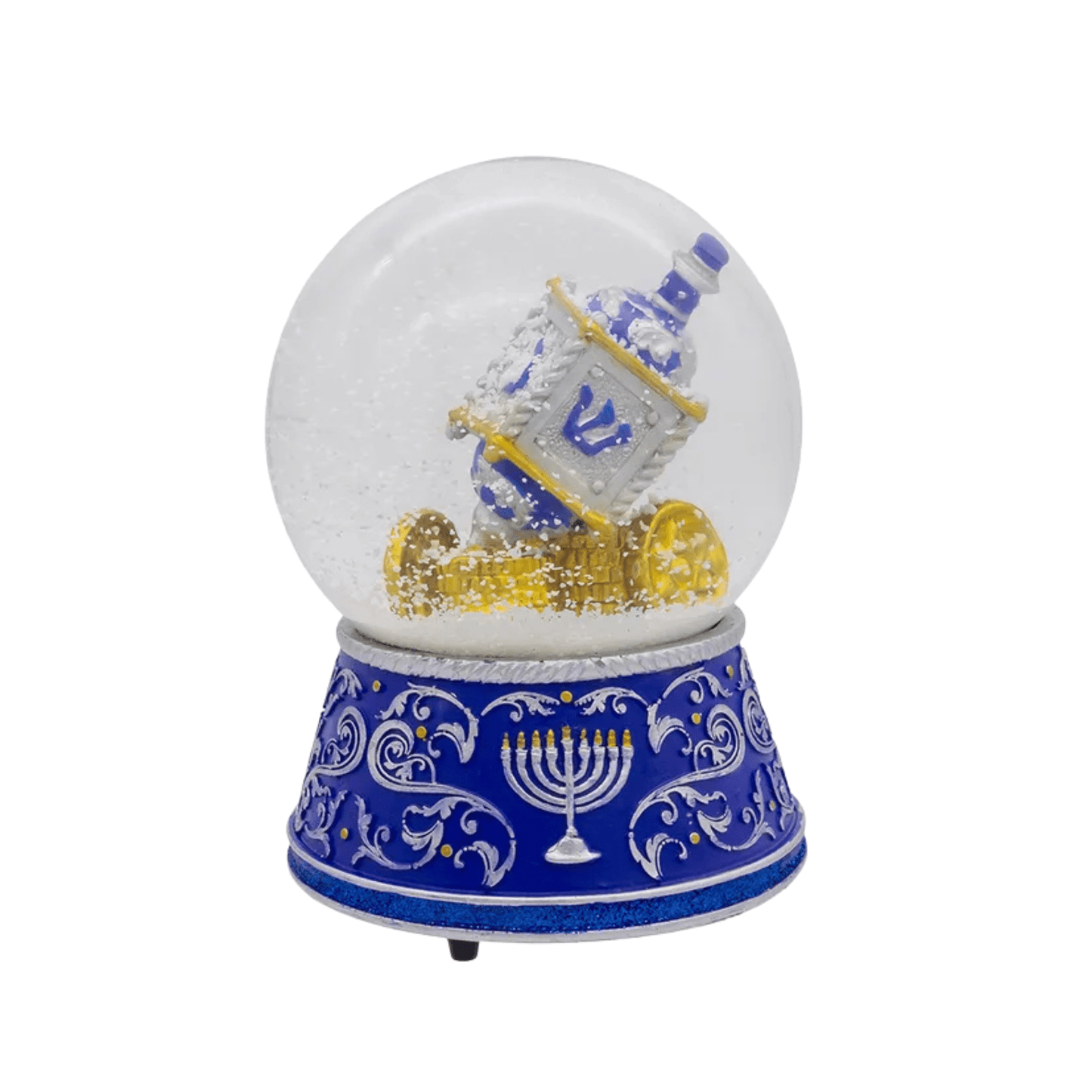 Kurt Adler 100MM Wind Up Musical Hanukkah Water Globe – Dreidel and Gold Coin Design, Plays “Dreidel, Dreidel” - Tree Treasures
