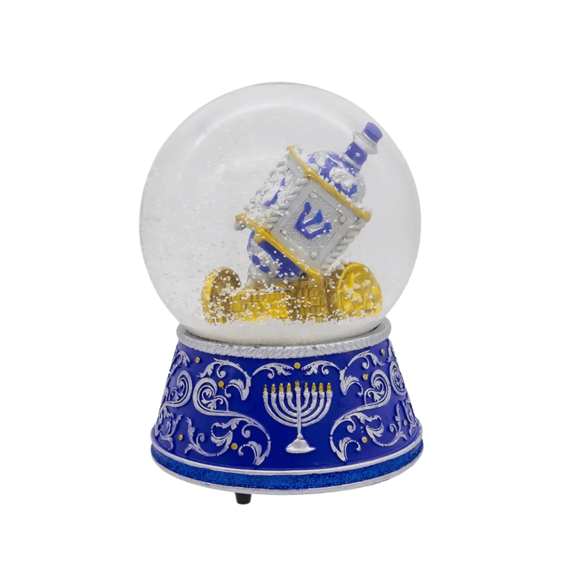 Kurt Adler 100MM Wind Up Musical Hanukkah Water Globe – Dreidel and Gold Coin Design, Plays “Dreidel, Dreidel” - Tree Treasures
