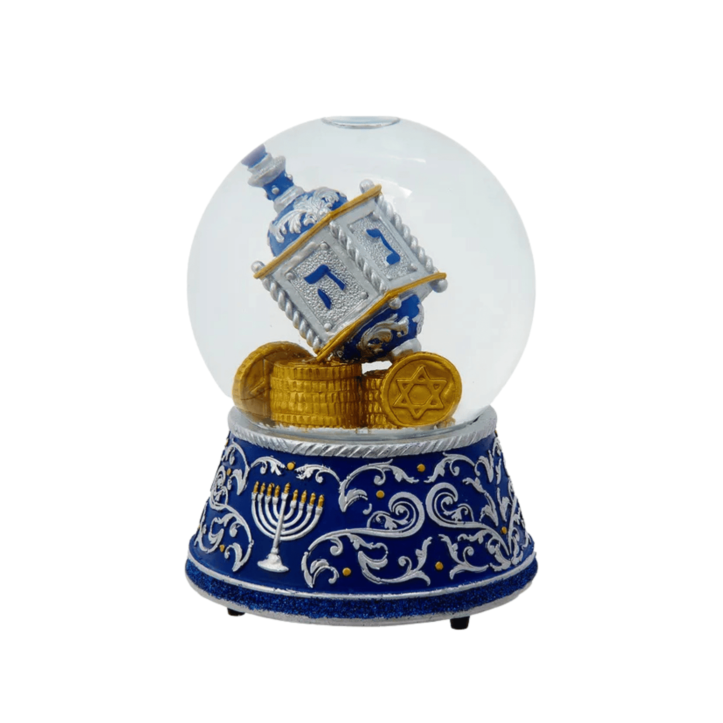 Kurt Adler 100MM Wind Up Musical Hanukkah Water Globe – Dreidel and Gold Coin Design, Plays “Dreidel, Dreidel” - Tree Treasures
