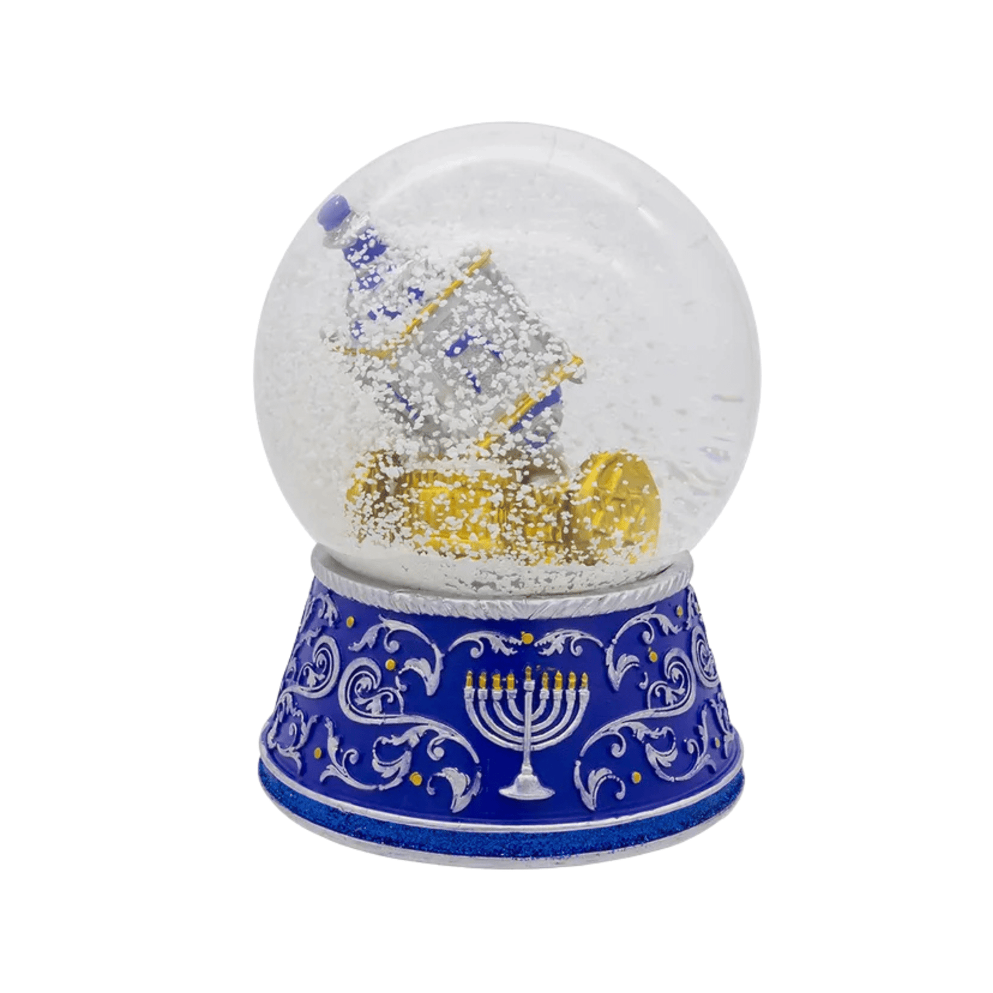 Kurt Adler 100MM Wind Up Musical Hanukkah Water Globe – Dreidel and Gold Coin Design, Plays “Dreidel, Dreidel” - Tree Treasures