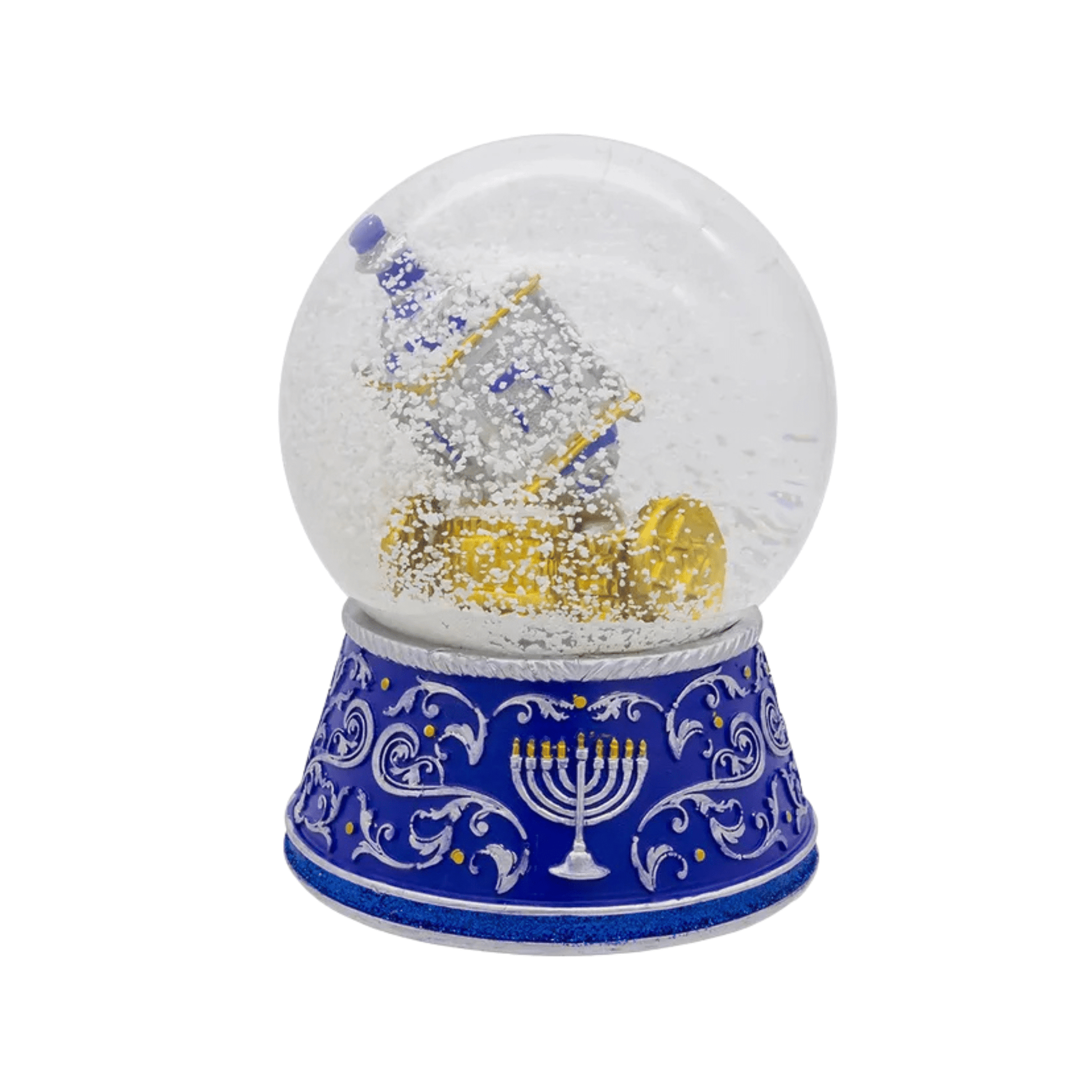 Kurt Adler 100MM Wind Up Musical Hanukkah Water Globe – Dreidel and Gold Coin Design, Plays “Dreidel, Dreidel” - Tree Treasures