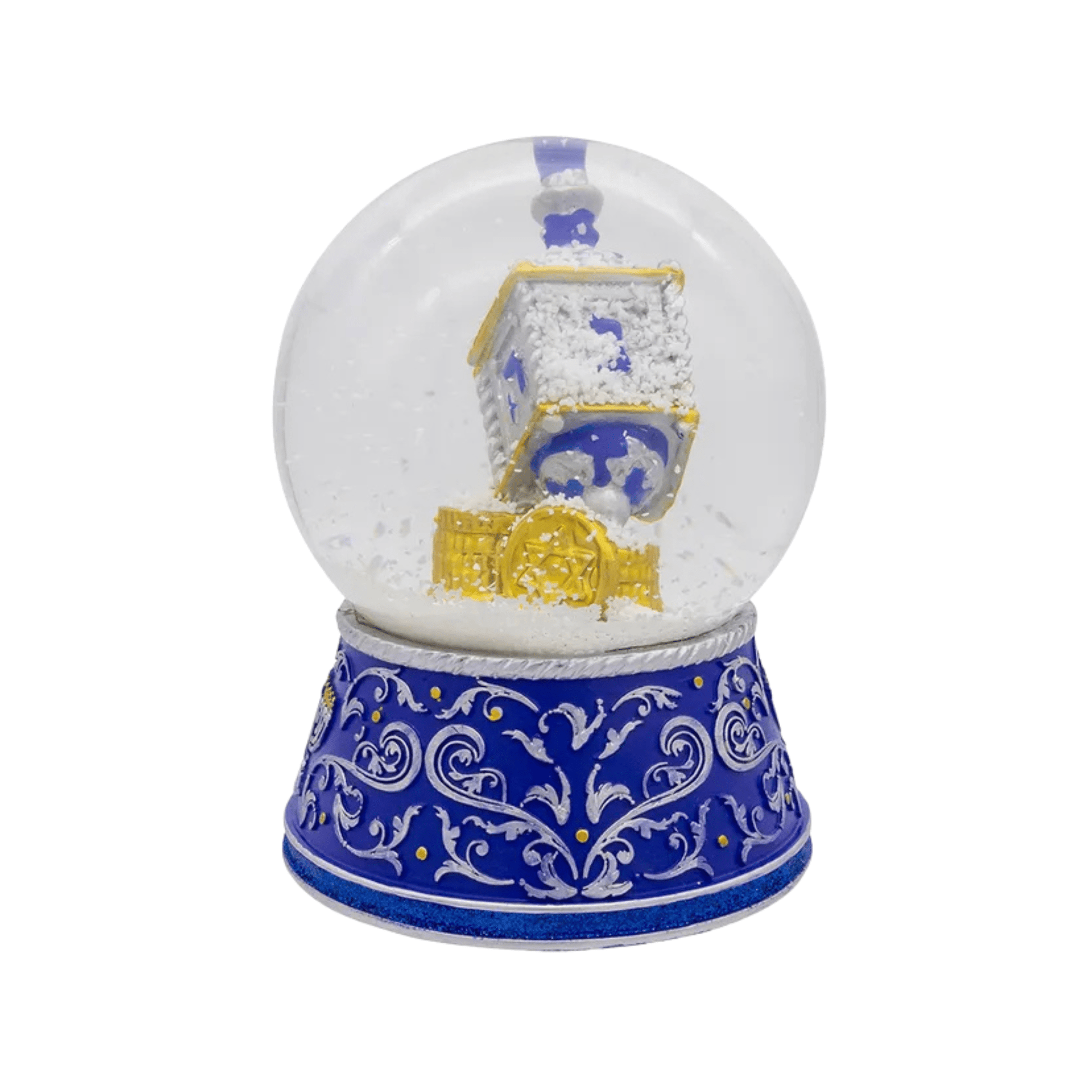 Kurt Adler 100MM Wind Up Musical Hanukkah Water Globe – Dreidel and Gold Coin Design, Plays “Dreidel, Dreidel” - Tree Treasures