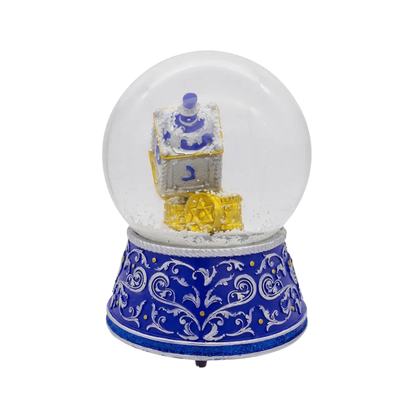 Kurt Adler 100MM Wind Up Musical Hanukkah Water Globe – Dreidel and Gold Coin Design, Plays “Dreidel, Dreidel” - Tree Treasures