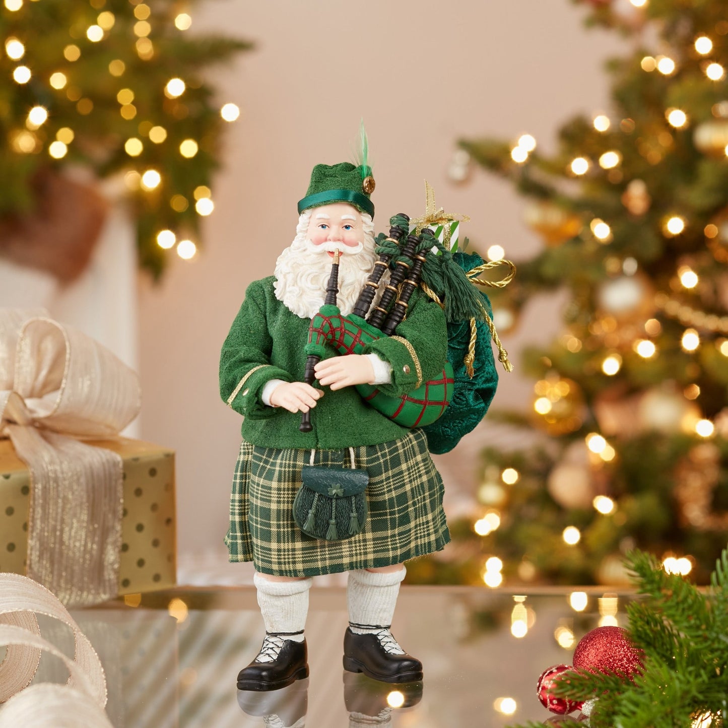 Kurt Adler 10.5" Fabriché™ Musical Irish Bagpiper Santa - Tree Treasures