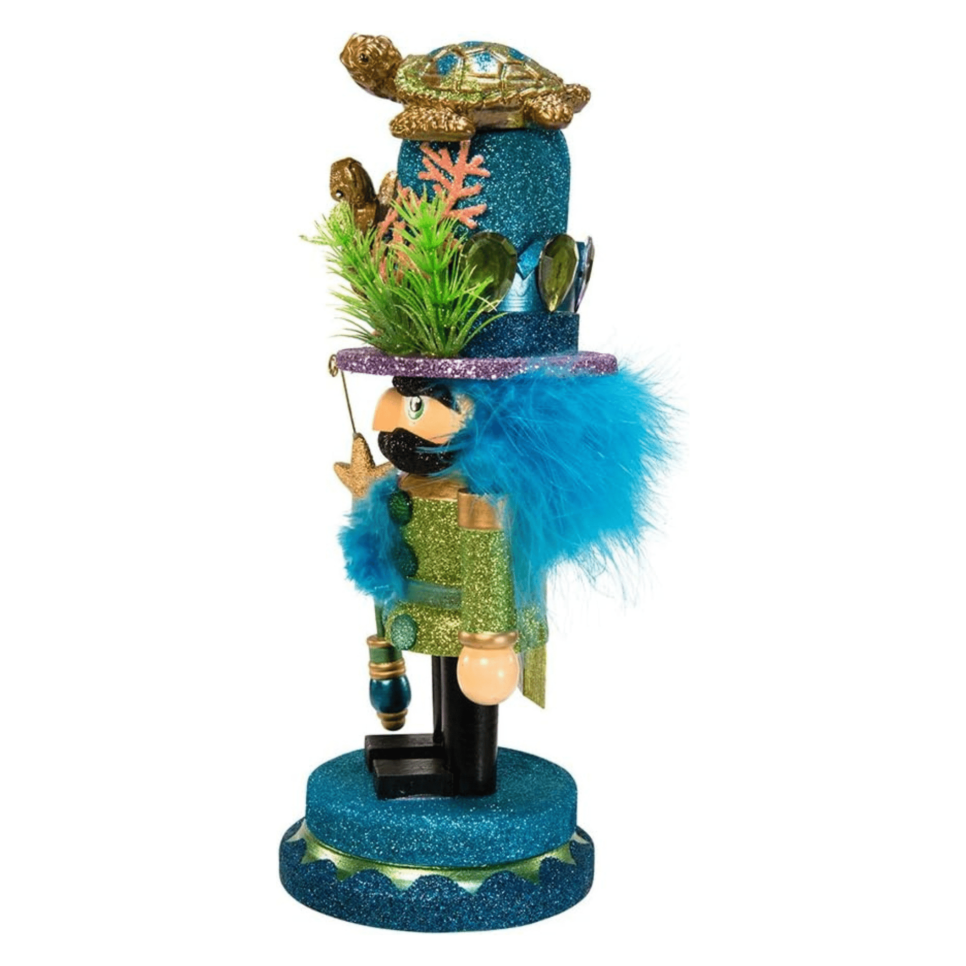 Kurt Adler 11" Hollywood Nutcracker with Sea Turtle Hat – Coastal Christmas Decor - Tree Treasures