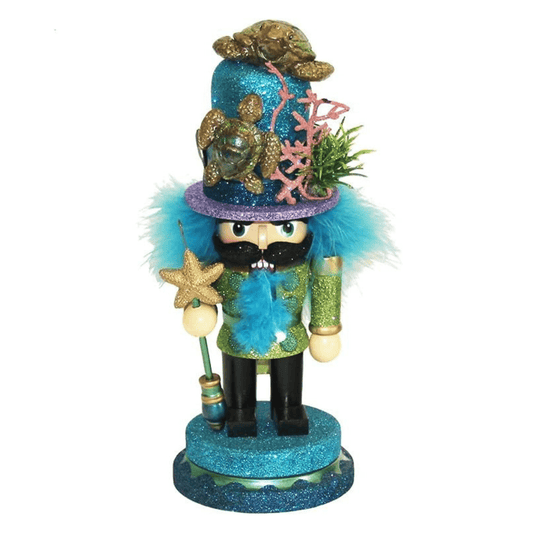 Kurt Adler 11" Hollywood Nutcracker with Sea Turtle Hat – Coastal Christmas Decor - Tree Treasures