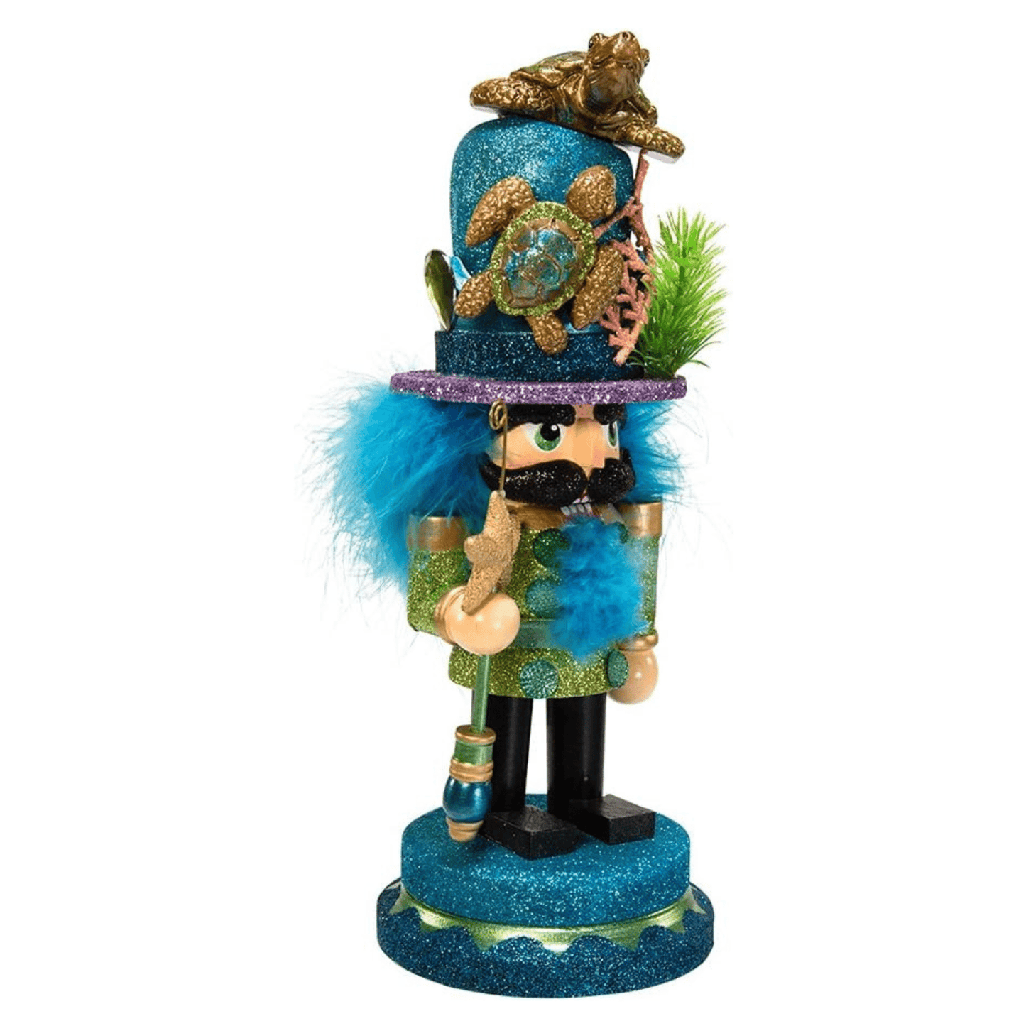 Kurt Adler 11" Hollywood Nutcracker with Sea Turtle Hat – Coastal Christmas Decor - Tree Treasures
