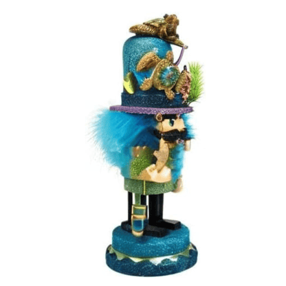 Kurt Adler 11" Hollywood Nutcracker with Sea Turtle Hat – Coastal Christmas Decor - Tree Treasures