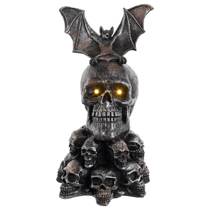 Kurt Adler 11.5" Battery - Operated Bat on Skull Table Piece – Halloween Décor - Tree Treasures