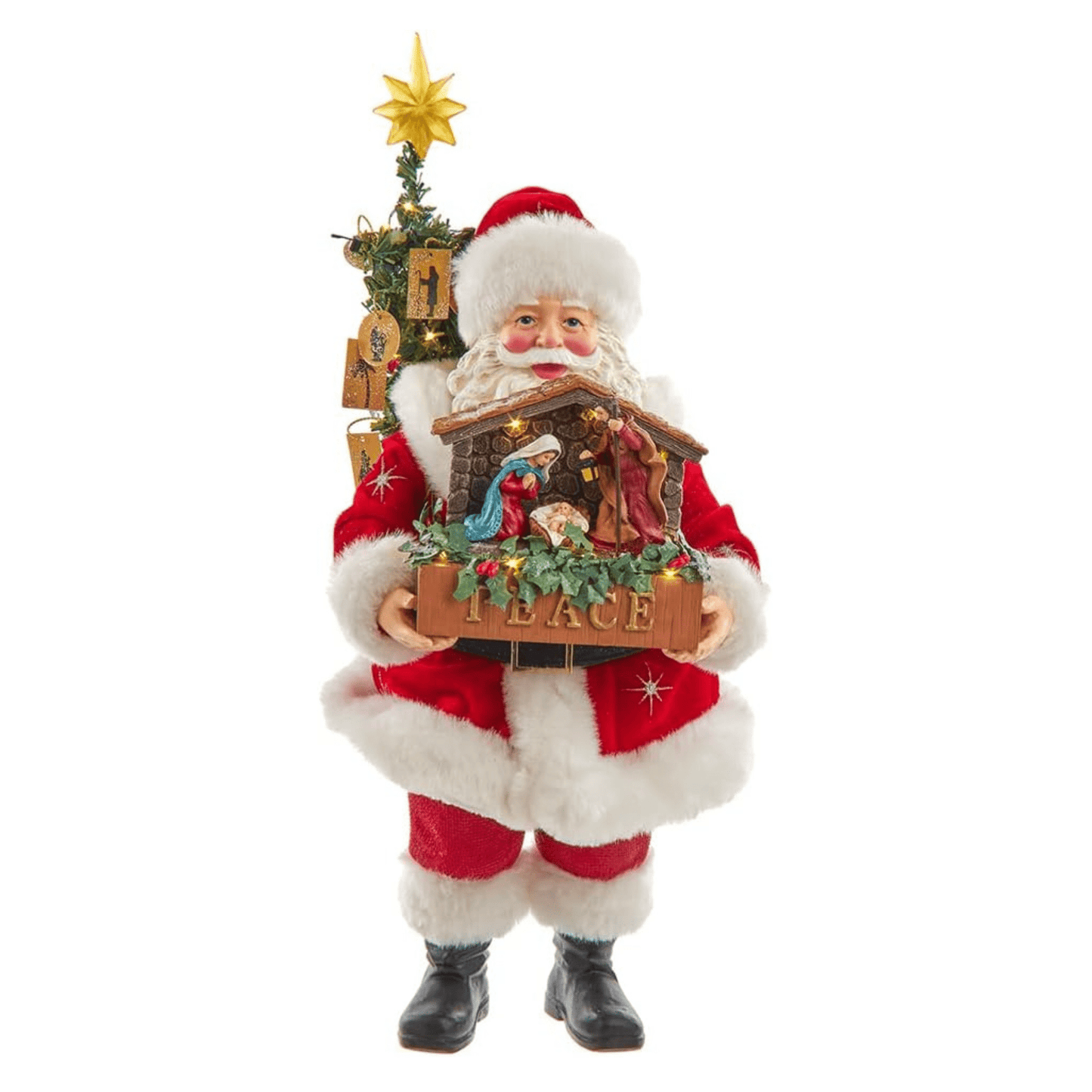 Kurt Adler 13" Fabriché Battery - Operated LED Santa with Nativity Set - Tree Treasures