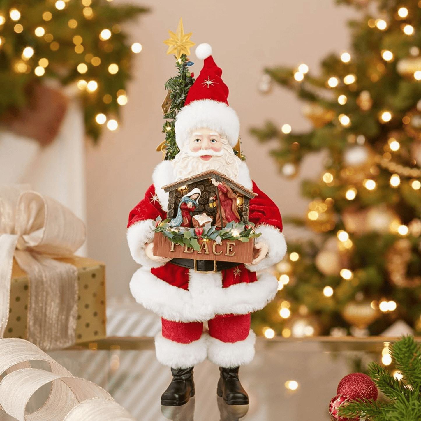 Kurt Adler 13" Fabriché Battery - Operated LED Santa with Nativity Set - Tree Treasures