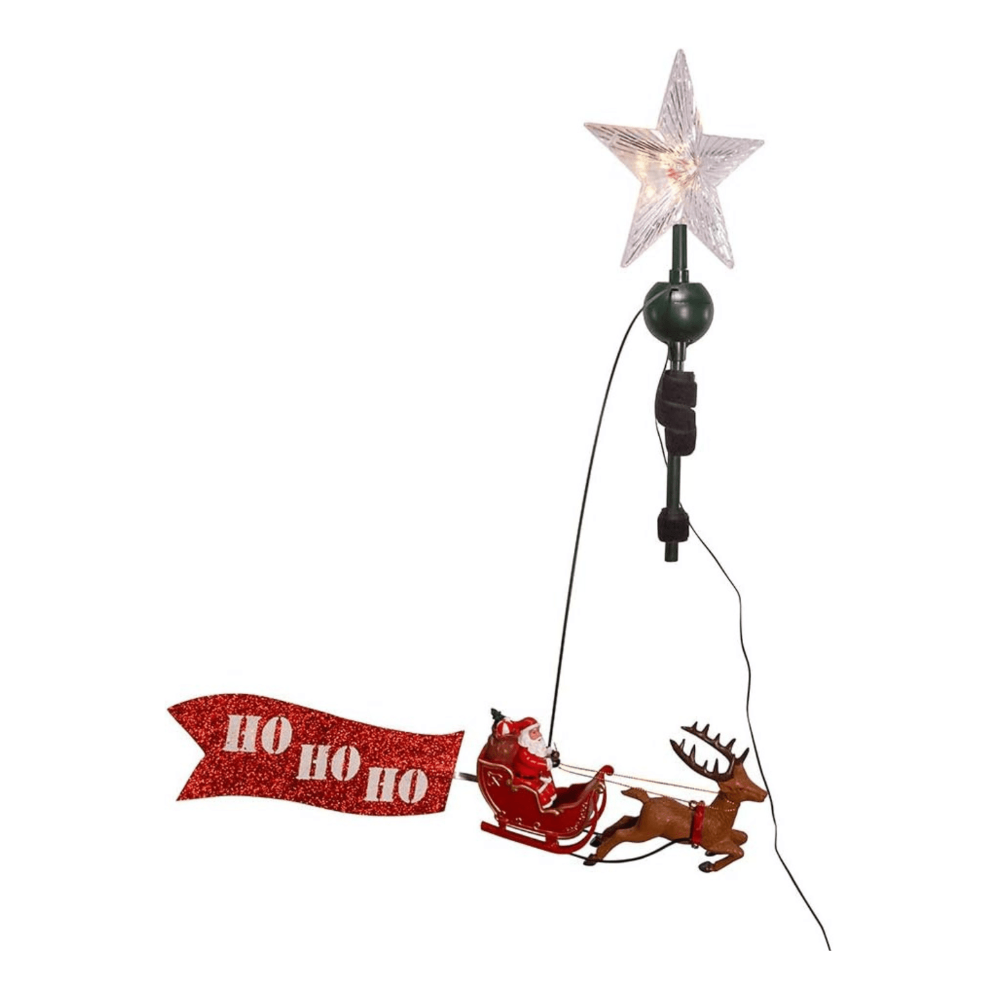 Kurt Adler 19.7" Lighted LED Star Tree Topper with Rotating Santa – Multi - Colored - Tree Treasures