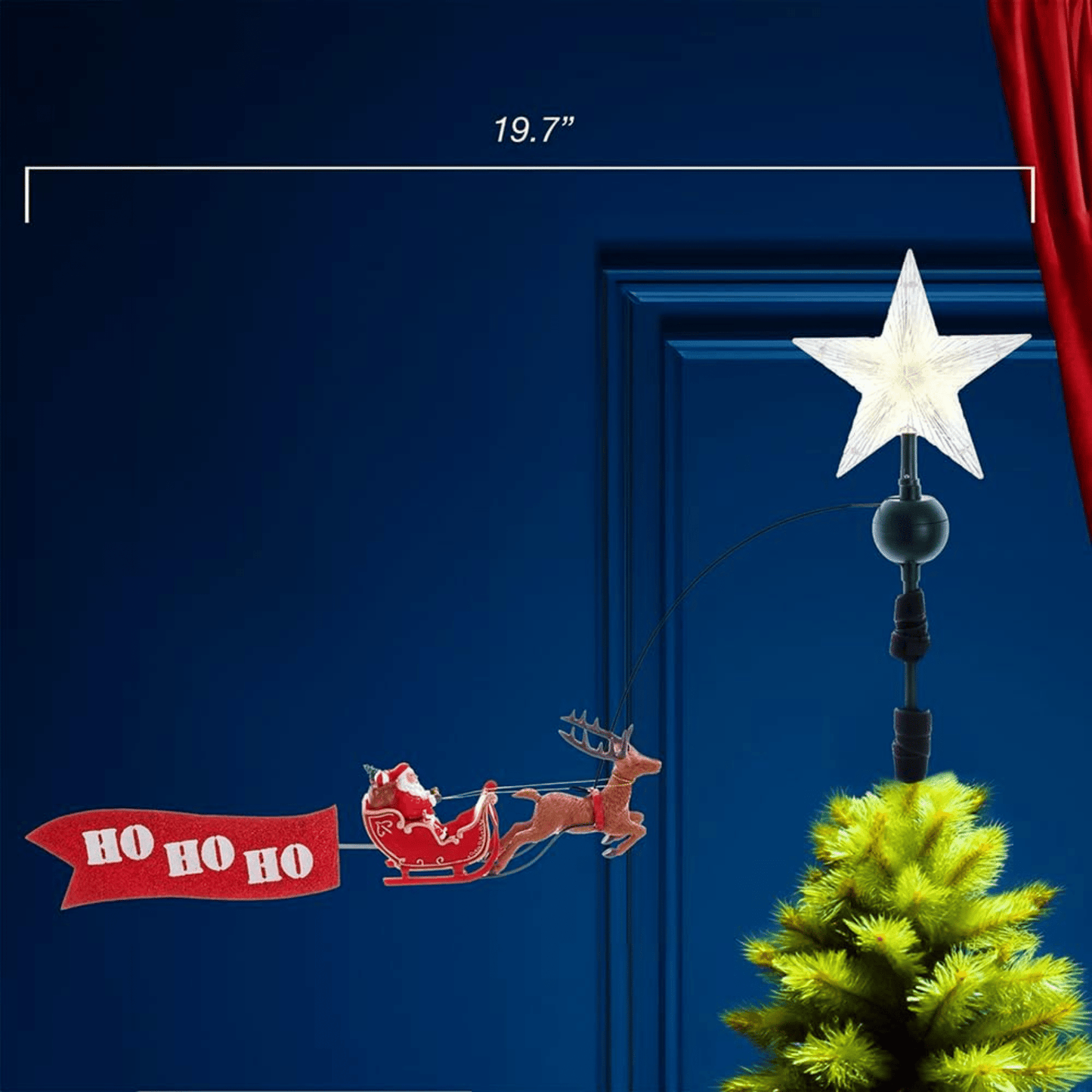 Kurt Adler 19.7" Lighted LED Star Tree Topper with Rotating Santa – Multi - Colored - Tree Treasures